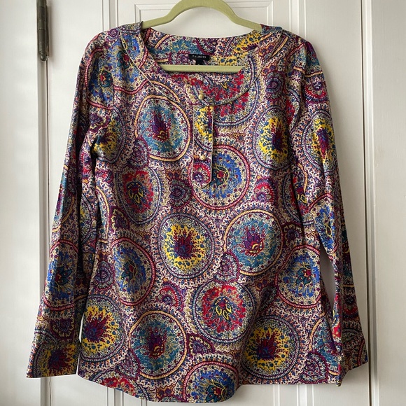 Talbots Tops - Talbots colorful mandala print top gold trim 16 L